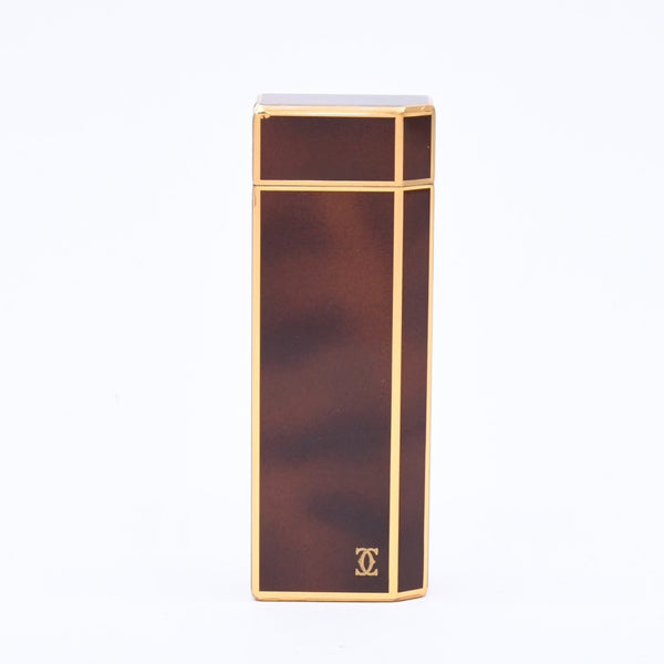 Cartier Cartier Oval Lighter Gold Black Lacquer Gas Lighter Lacquer Brown Good Condition Used 4a002334