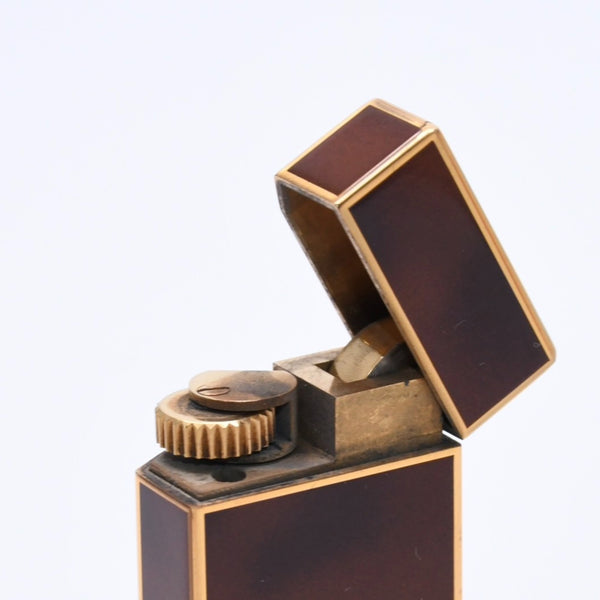Cartier Cartier Oval Lighter Gold Black Lacquer Gas Lighter Lacquer Brown Good Condition Used 4a002334