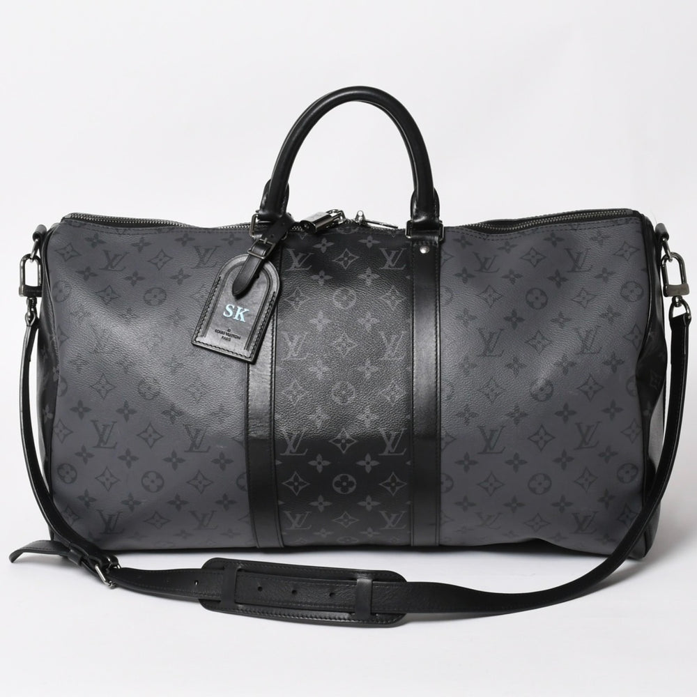 極美品 LOUIS LVUITTON ルイヴィトン キーポル・バンドリエール 50 ブラック グレー シルバー金具 M45392 中古 4a004494