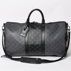 極美品 LOUIS LVUITTON ルイヴィトン キーポル・バンドリエール 50 ブラック グレー シルバー金具 M45392 中古 4a004494