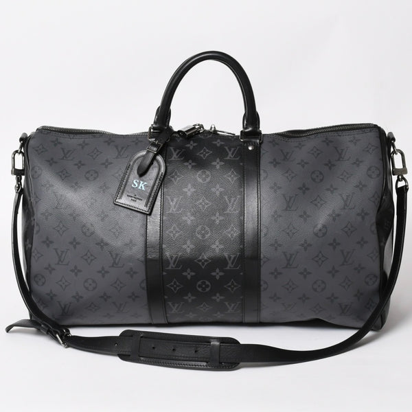 極美品 LOUIS LVUITTON ルイヴィトン キーポル・バンドリエール 50 ブラック グレー シルバー金具 M45392 中古 4a004494