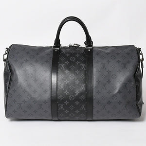 極美品 LOUIS LVUITTON ルイヴィトン キーポル・バンドリエール 50 ブラック グレー シルバー金具 M45392 中古 4a004494
