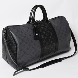 極美品 LOUIS LVUITTON ルイヴィトン キーポル・バンドリエール 50 ブラック グレー シルバー金具 M45392 中古 4a004494