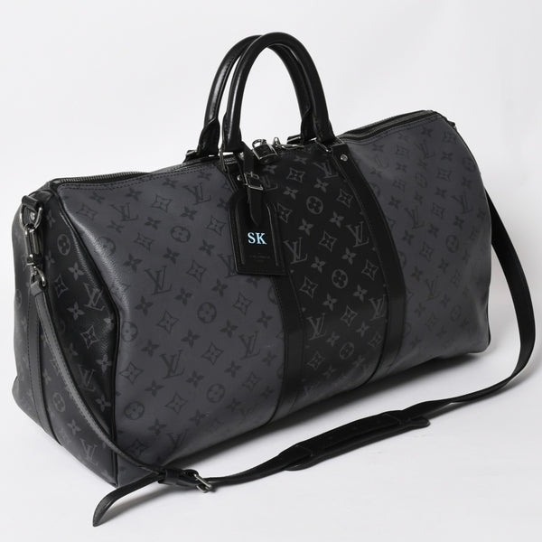極美品 LOUIS LVUITTON ルイヴィトン キーポル・バンドリエール 50 ブラック グレー シルバー金具 M45392 中古 4a004494