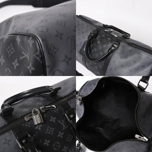 極美品 LOUIS LVUITTON ルイヴィトン キーポル・バンドリエール 50 ブラック グレー シルバー金具 M45392 中古 4a004494