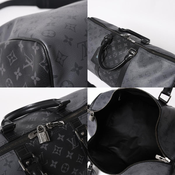 極美品 LOUIS LVUITTON ルイヴィトン キーポル・バンドリエール 50 ブラック グレー シルバー金具 M45392 中古 4a004494