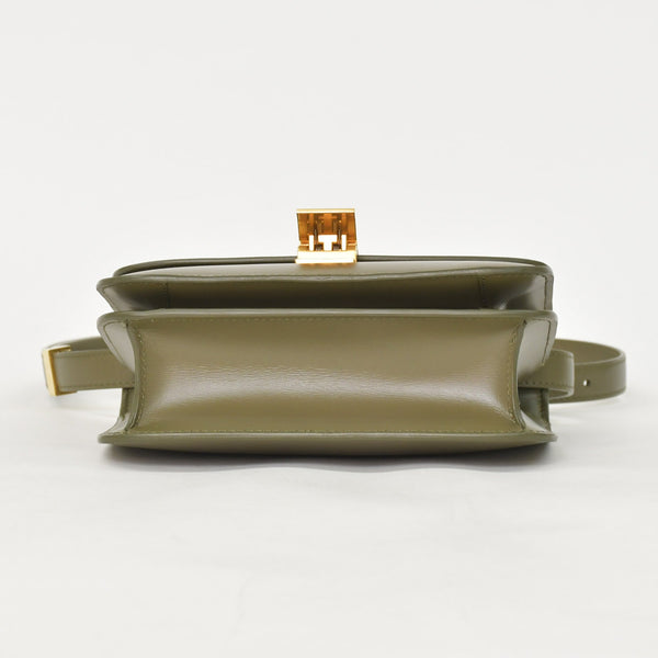 CELINE セリーヌ フィービー期 クラシック ボックス レザー ショルダーバッグ カーキ グリーン ゴールド金具 レザー 美品 中古 4a003688