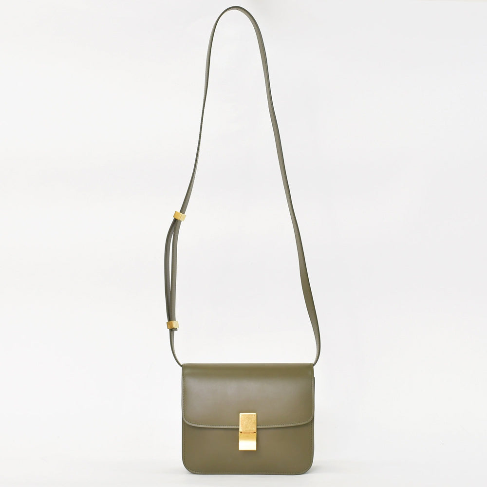 CELINE セリーヌ フィービー期 クラシック ボックス レザー ショルダーバッグ カーキ グリーン ゴールド金具 レザー 美品 中古 4a003688