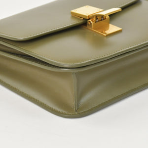 CELINE セリーヌ フィービー期 クラシック ボックス レザー ショルダーバッグ カーキ グリーン ゴールド金具 レザー 美品 中古 4a003688