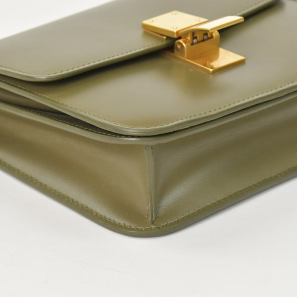 CELINE セリーヌ フィービー期 クラシック ボックス レザー ショルダーバッグ カーキ グリーン ゴールド金具 レザー 美品 中古 4a003688