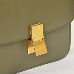 CELINE セリーヌ フィービー期 クラシック ボックス レザー ショルダーバッグ カーキ グリーン ゴールド金具 レザー 美品 中古 4a003688