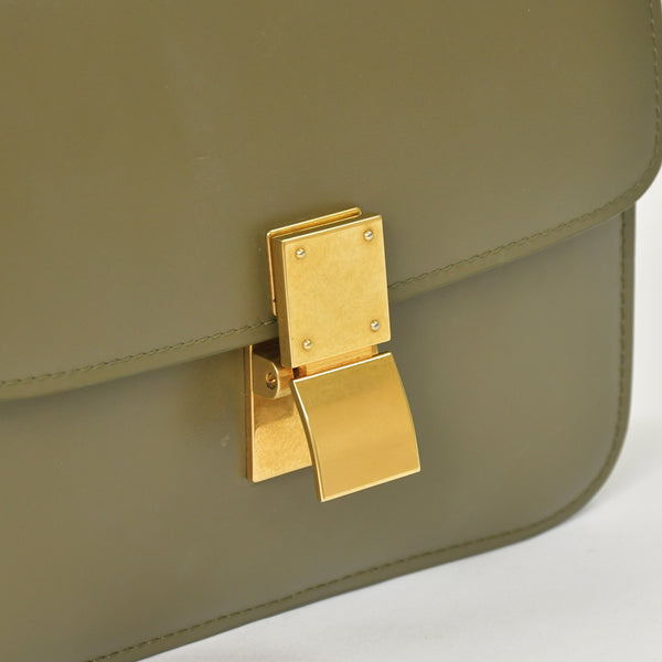 CELINE セリーヌ フィービー期 クラシック ボックス レザー ショルダーバッグ カーキ グリーン ゴールド金具 レザー 美品 中古 4a003688