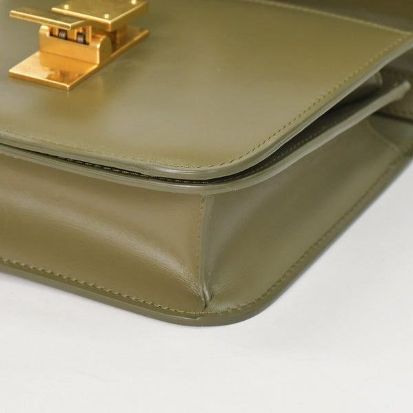 CELINE セリーヌ フィービー期 クラシック ボックス レザー ショルダーバッグ カーキ グリーン ゴールド金具 レザー 美品 中古 4a003688