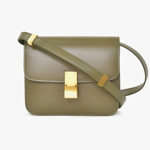 CELINE セリーヌ フィービー期 クラシック ボックス レザー ショルダーバッグ カーキ グリーン ゴールド金具 レザー 美品 中古 4a003688