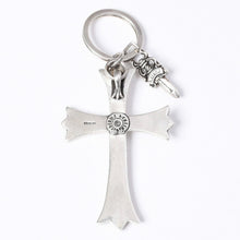 Load image into Gallery viewer, 極美品 CHROME HEARTS クロムハーツ CH CRS LG &amp; No5 DGGR ラージクロス ダガー キーリング 重量約52.0g 中古 4a003786
