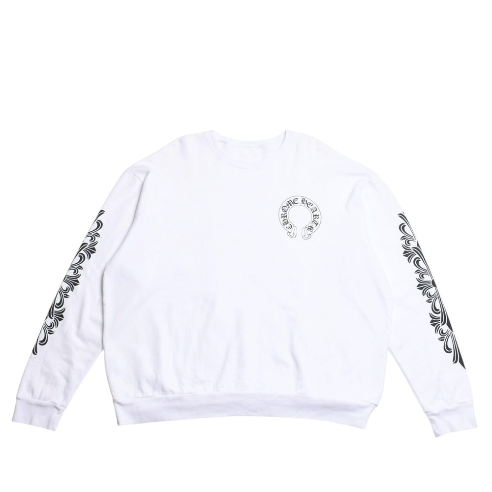 CHROME HEARTS Sweat Horseshoe Floral Cross Pull Scroll Label Logo L Size Good Condition Used 4a003780