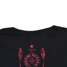 画像をギャラリービューアに読み込む, CHROME HEARTS クロムハーツ FOTI 半袖プリントTシャツ ジョーフォティ スカル ホースシュー CHクロス ブラック レッド ラメプリント Sサイズ 美品 中古 4a003855