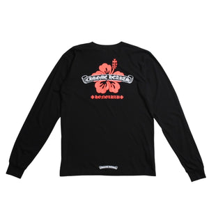 CHROME HEARTS クロムハーツ ホノルル限定 バックスクロールロゴ ロングスリーブTシャツ ハイビスカス スクロールラベルロゴ ブラック ロンT 長袖Tシャツ ブラック Lサイズ 美品 中古 4a003777
