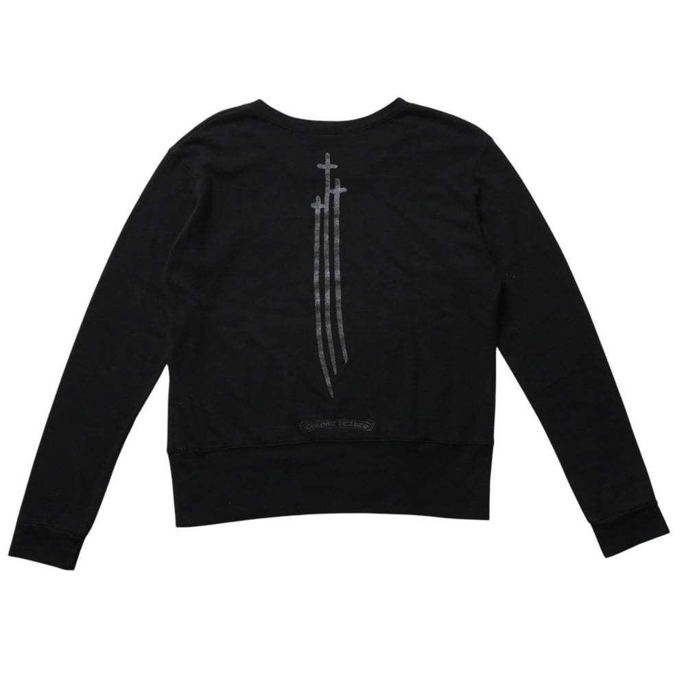 Very good condition CHROME HEARTS RS3 Cross Crew Neck Scroll Label Sweatshirt Black Used 4a003781