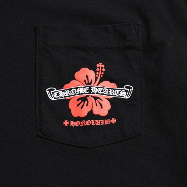 CHROME HEARTS クロムハーツ ホノルル限定 バックスクロールロゴ ロングスリーブTシャツ ハイビスカス スクロールラベルロゴ ブラック ロンT 長袖Tシャツ ブラック Lサイズ 美品 中古 4a003777