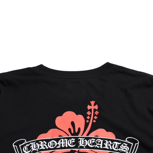 CHROME HEARTS クロムハーツ ホノルル限定 バックスクロールロゴ ロングスリーブTシャツ ハイビスカス スクロールラベルロゴ ブラック ロンT 長袖Tシャツ ブラック Lサイズ 美品 中古 4a003777