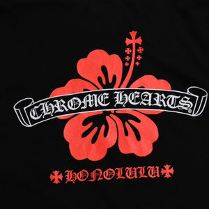 CHROME HEARTS クロムハーツ ホノルル限定 バックスクロールロゴ ロングスリーブTシャツ ハイビスカス スクロールラベルロゴ ブラック ロンT 長袖Tシャツ ブラック Lサイズ 美品 中古 4a003777