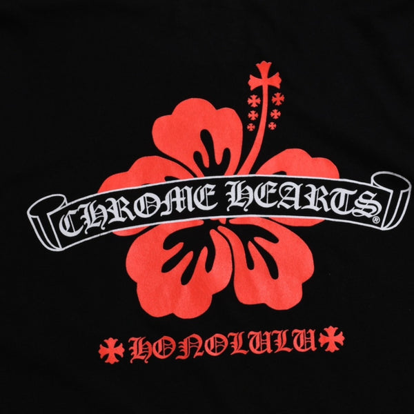 CHROME HEARTS クロムハーツ ホノルル限定 バックスクロールロゴ ロングスリーブTシャツ ハイビスカス スクロールラベルロゴ ブラック ロンT 長袖Tシャツ ブラック Lサイズ 美品 中古 4a003777