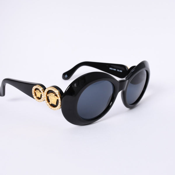 極美品 VERSACE ヴェルサーチ サングラス アイウェア MOD.418/C メデューサ ブラック ゴールド 中古 4a003718