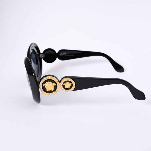 極美品 VERSACE ヴェルサーチ サングラス アイウェア MOD.418/C メデューサ ブラック ゴールド 中古 4a003718
