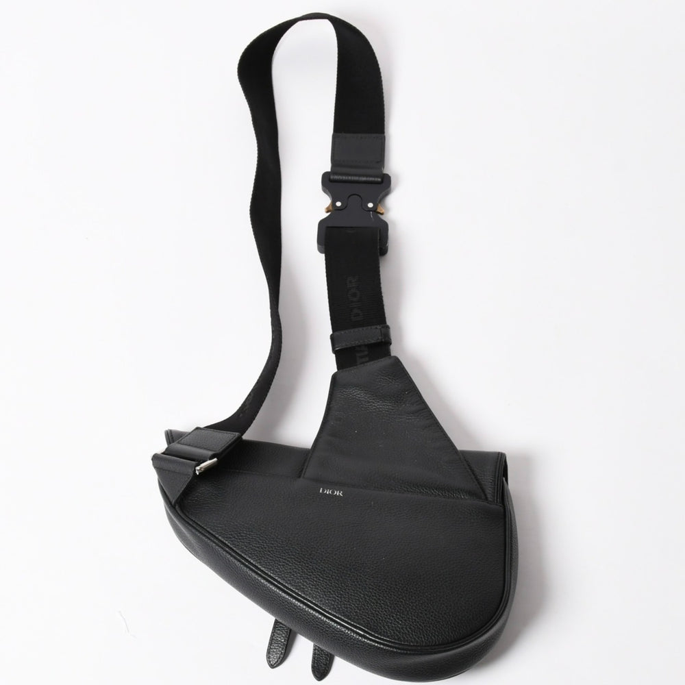 Christian Dior クリスチャンディオール サドルバッグ ボディバッグ ブラック シルバー金具 06-BO-1120 美品 中古 4a003815