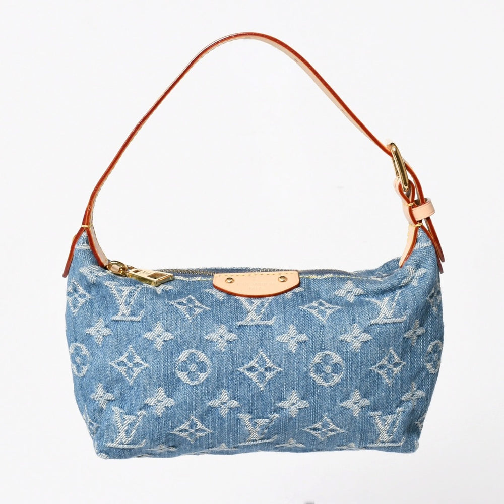 Very Good Condition LOUIS VUITTON Pochette Hills Handbag M82949 Monogram Denim Indigo Blue Gold Hardware Used 4a003826