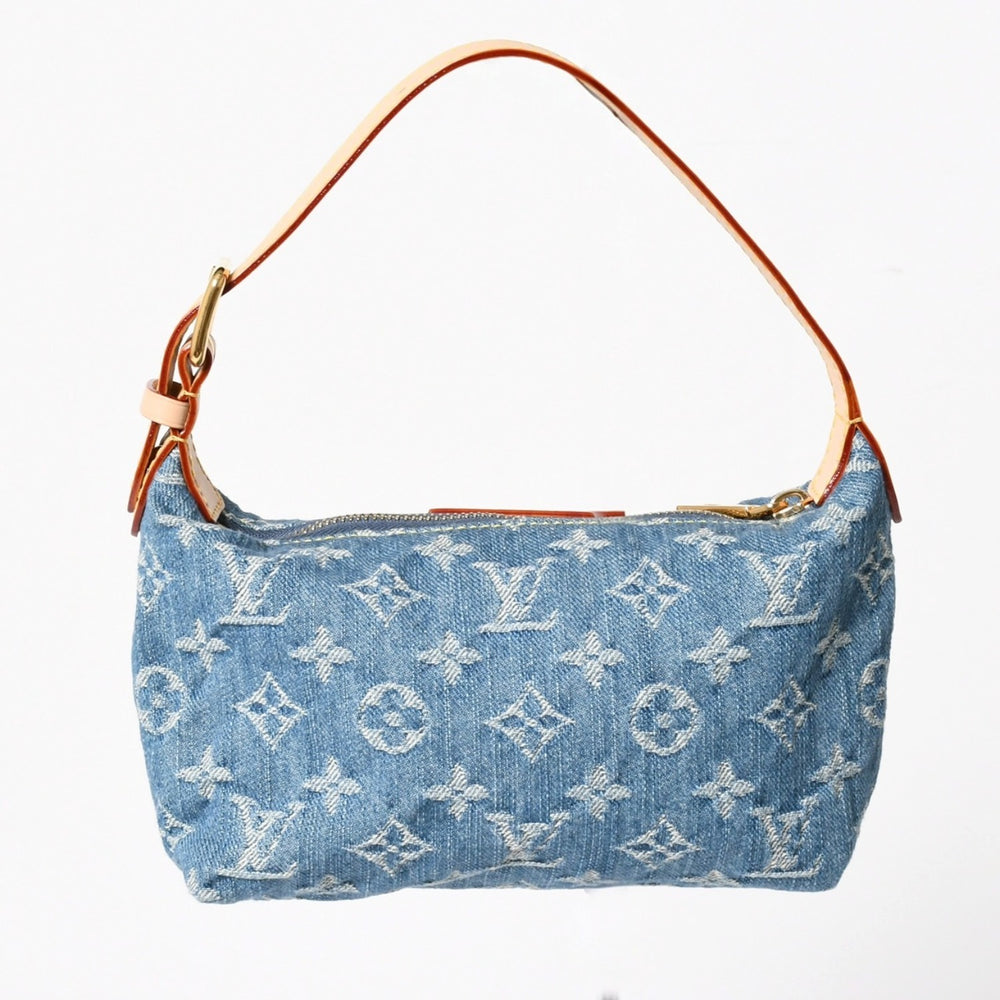 Very Good Condition LOUIS VUITTON Pochette Hills Handbag M82949 Monogram Denim Indigo Blue Gold Hardware Used 4a003826