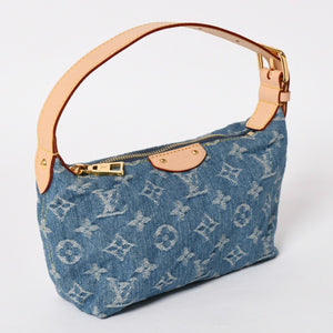 極美品 LOUIS VUITTON ルイヴィトン ポシェット ヒルズ ハンドバッグ M82949 モノグラム デニム インディゴブルー ゴールド金具 中古 4a003826