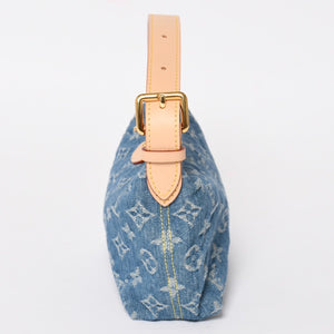 極美品 LOUIS VUITTON ルイヴィトン ポシェット ヒルズ ハンドバッグ M82949 モノグラム デニム インディゴブルー ゴールド金具 中古 4a003826