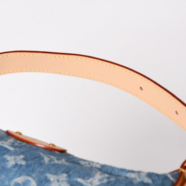 極美品 LOUIS VUITTON ルイヴィトン ポシェット ヒルズ ハンドバッグ M82949 モノグラム デニム インディゴブルー ゴールド金具 中古 4a003826
