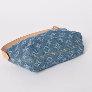 極美品 LOUIS VUITTON ルイヴィトン ポシェット ヒルズ ハンドバッグ M82949 モノグラム デニム インディゴブルー ゴールド金具 中古 4a003826