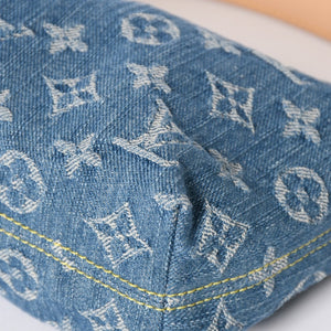 極美品 LOUIS VUITTON ルイヴィトン ポシェット ヒルズ ハンドバッグ M82949 モノグラム デニム インディゴブルー ゴールド金具 中古 4a003826