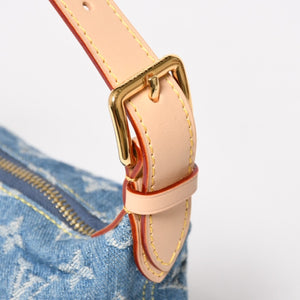 極美品 LOUIS VUITTON ルイヴィトン ポシェット ヒルズ ハンドバッグ M82949 モノグラム デニム インディゴブルー ゴールド金具 中古 4a003826