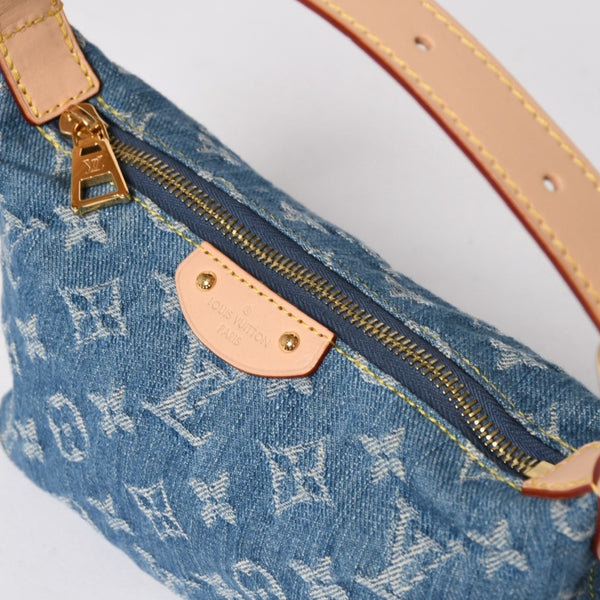 極美品 LOUIS VUITTON ルイヴィトン ポシェット ヒルズ ハンドバッグ M82949 モノグラム デニム インディゴブルー ゴールド金具 中古 4a003826