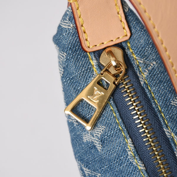 極美品 LOUIS VUITTON ルイヴィトン ポシェット ヒルズ ハンドバッグ M82949 モノグラム デニム インディゴブルー ゴールド金具 中古 4a003826