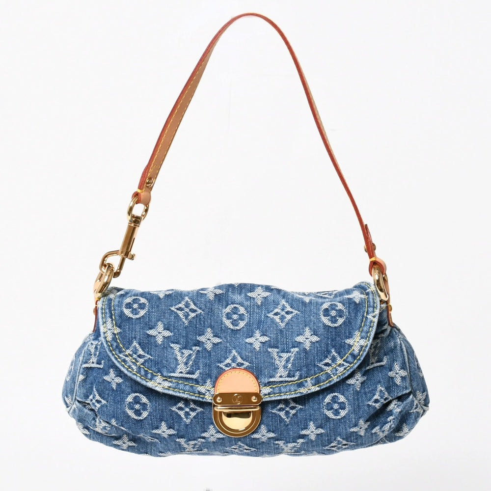 極美品 LOUIS VUITTON ルイヴィトン ミニプリーティ ワンショルダーバッグ M95050 モノグラム デニム インディゴブルー 中古 4a005318