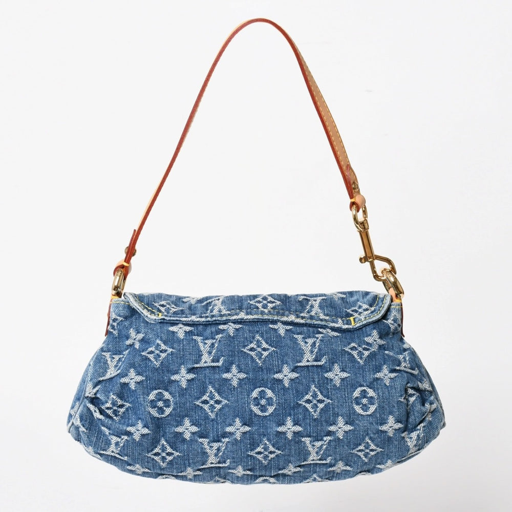 極美品 LOUIS VUITTON ルイヴィトン ミニプリーティ ワンショルダーバッグ M95050 モノグラム デニム インディゴブルー 中古 4a005318