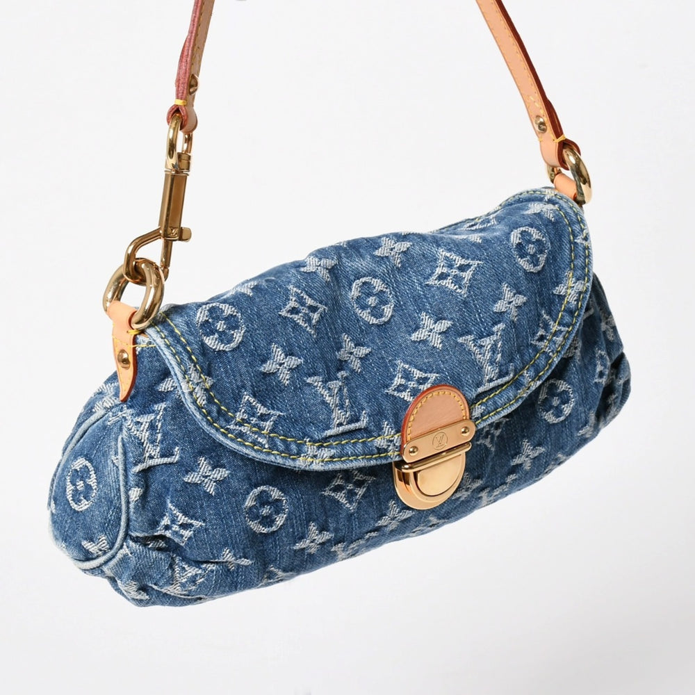 極美品 LOUIS VUITTON ルイヴィトン ミニプリーティ ワンショルダーバッグ M95050 モノグラム デニム インディゴブルー 中古 4a005318