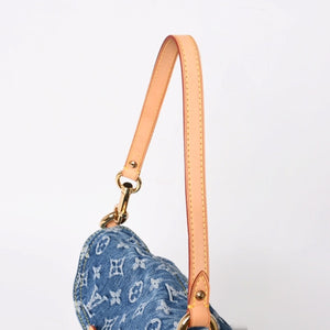 極美品 LOUIS VUITTON ルイヴィトン ミニプリーティ ワンショルダーバッグ M95050 モノグラム デニム インディゴブルー 中古 4a005318