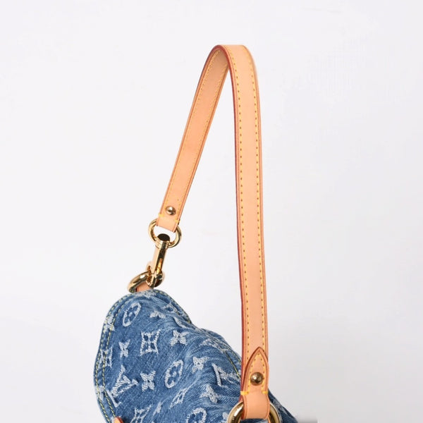 極美品 LOUIS VUITTON ルイヴィトン ミニプリーティ ワンショルダーバッグ M95050 モノグラム デニム インディゴブルー 中古 4a005318
