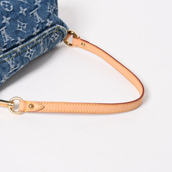極美品 LOUIS VUITTON ルイヴィトン ミニプリーティ ワンショルダーバッグ M95050 モノグラム デニム インディゴブルー 中古 4a005318