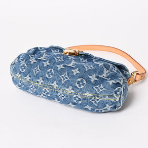 極美品 LOUIS VUITTON ルイヴィトン ミニプリーティ ワンショルダーバッグ M95050 モノグラム デニム インディゴブルー 中古 4a005318