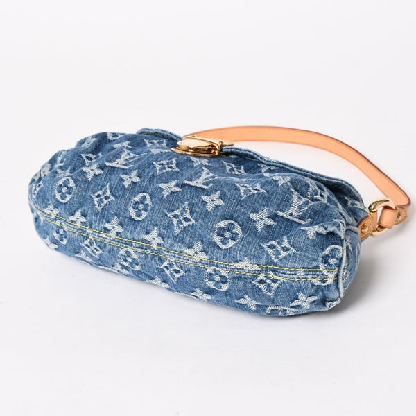 極美品 LOUIS VUITTON ルイヴィトン ミニプリーティ ワンショルダーバッグ M95050 モノグラム デニム インディゴブルー 中古 4a005318