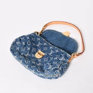 極美品 LOUIS VUITTON ルイヴィトン ミニプリーティ ワンショルダーバッグ M95050 モノグラム デニム インディゴブルー 中古 4a005318