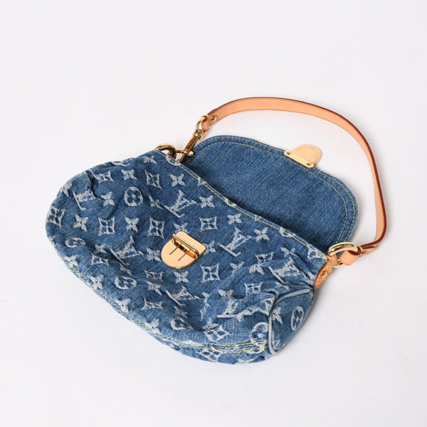 極美品 LOUIS VUITTON ルイヴィトン ミニプリーティ ワンショルダーバッグ M95050 モノグラム デニム インディゴブルー 中古 4a005318